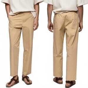 Mango Drawstring Cotton Pants Beige Size 34 (EUR 44)